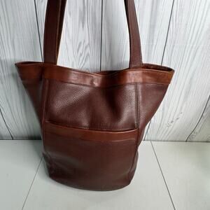 Vintage  L.L. Bean Tote Bag Large 1980's Purse Women Brown Pebble Leather